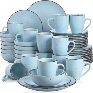 Tafelservice Steingut 48-teiliges Kombiservice Vintage Blau Speiseteller Schalen Tassen - Blau