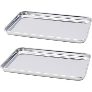2 Stück Backblech, Edelstahl Grillschale Kuchenblech, Rechteckige Grillschalen für Gasgrill zum Backen (Rechtecke 26.5 x 20.5 x 1.2 cm)