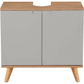 Waschbeckenunterschrank WELLTIME "Lund Badunterschrank für wandhängende Waschbecken WC Unterschrank", grau (eiche, grau), B:65cm H:62cm T:30,5cm, Schränke, Waschbeckenunterschrank, Badezimmerschrank WBU Breite 65cm mit Siphonausschnitt Badschrank