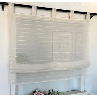 Vordesack Leinenoptik Raffrollo mit Streifen Muster Landhausstil Wohnzimmergardinen Blickdicht Raffgardine mit Schlaufen 1 Stück Beige HxB 140x140cm