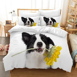 Leleyouzer Hund Bettwäsche Set, Hundemuster Bettwäsche für Jungen Mädchen Teenager, 1pc Mikrofaser Bettbezug mit Reißverschluss und 2pc Kissenbezug 50 x 75cm (D2, 200×200 cm)