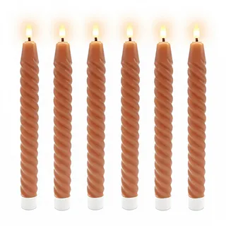 Relaxdays LED Stabkerzen, 6er Set, HxD: 25 x 2 cm, flackernde Flamme, Echtwachs, gedreht, flammenlose Kerzen, Altrosa