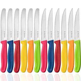 targzier Frühstücksmesser und Steakmesser Set,12 Stück Edelstahl Messer Set,Hochwertig Tomatenmesser(Tafelmesser) und Steak Messer,22cm Brotmesser,Gezackte Klinge,Bunte,Scharfe Messer