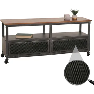 Mendler Lowboard HWC-N28, TV-Rack, Rollen 2 Fächer, 3D-Struktur Industrial Retro Metall Holz 55x130x36cm - schwarz, braun