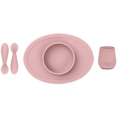 EZPZ Tiny Bowl, Tiny Cup, Tiny Spoons 4 Monate + Schüssel, Becher und Löffel aus 100% Silikon, hellrosa, EUFFB005, 4-teiliges Set