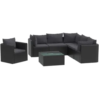 vidaXL 7-tlg. Garten-Lounge-Set mit Auflagen Poly Rattan Schwarz - Schwarz