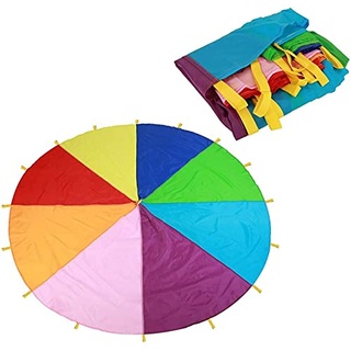 Dimoxii Regenbogen Fallschirmspiel für Kinder, 4 M Fallschirm Bunt Schwungtuch mit 20 Griffen,Regenbogen Fallschirm 13.1 FT Parachutes Spielzeug