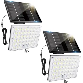 AVANLO 2 Stück Solarlampen für Außen mit Bewegungsmelder, 3 Modi | 184 LED Solar Lampe Outdoor, IP65 Wasserdicht Solar Strahler mit 5m Kabel für Garage, Garten, Hof, Haustüren