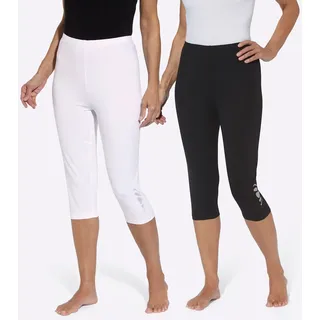 Caprileggings, Damen, Gr. 54, Normalgrößen, schwarz-weiß (weiß, schwarz), 95% Baumwolle, 5% Elasthan, unifarben, knielang, Hosen Caprileggings