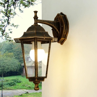 Licht-Erlebnisse Außenwandlampe Glas Aluminium in Kupfer Antik IP44 Haustür Terrasse B:17 cm E27 Rustikale Laterne nostalgische Außenleuchte Garten PARIS