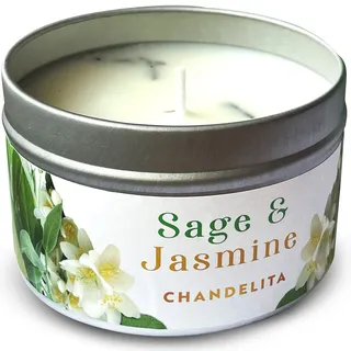 Chandelita Duftkerze mit Ätherische Öle Naturrein aus Salbei & Jasmin für Reinigung, Entspannung & Meditation – Duftkerzen aus Sojawachs – Vegane Kerze – Aromatherapie Candle – Chakra Kerze