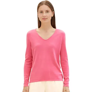 TOM TAILOR Damen Basic Strickpullover mit V-Ausschnitt, 15799 - Carmine Pink, M