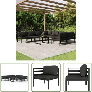 The Living Store 9-tlg. Garten-Lounge-Set mit Kissen Aluminium Anthrazit - Grau