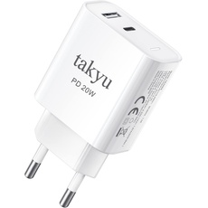 takyu USB C Ladegerät 20W, 2-Port Netzteil USB C Ladestecker PD&QC 3.0 USB C Power Adapter Wandladegerät kompatibel mit iPhone 14/13/12/11 Pro Max iPad/Air Google Pixel Galaxy