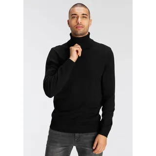 Rollkragenpullover AJC, Herren, Gr. M (48/50), schwarz, Feinstrick, Obermaterial: 50% Baumwolle, 50% Polyacryl, unifarben, Basic, schmal, Rippstrickbündchen, Pullover Rollkragenpullover, mit Rollkragen aus Rippstrick