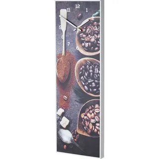 Wanduhr 20x60cm Braun Kaffee Coffee Rahmen Weiß Küche Bild Cafe Wanddeko Uhr - Weiß