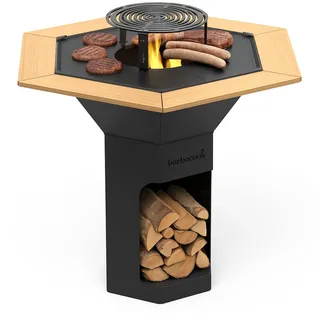 Barbecook BBQ Grill Nestor Original mit erhöhtem Grillrost und Beistelltischen und plancha, Feuerschale mit Feuerplatte, schwarz, 92x92x101cm