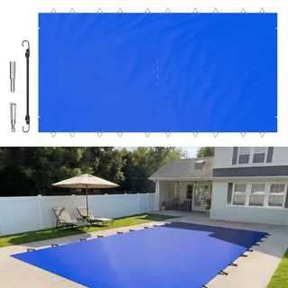 VEVOR Pool Abdeckplane, Passend für Rechteckige, Eingelassene Pools (3,66x7,62 m), Winterabdeckplane mit Ablauflöchern, Netz-Poolabdeckung für Schwimmbecken, PVC-Sicherheitsabdeckung, Blau