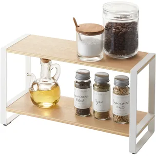 YAMAZAKI 7816 TOSCA 2-stöckiges Küchenregal, weiß, Stahl/Holz, minimalistisch, 33 x 12 x 19 cm