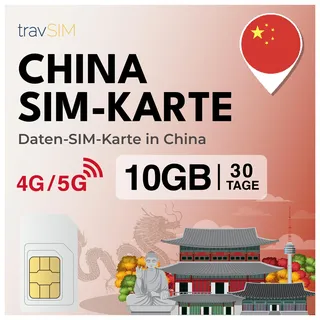 travSIM China SIM Karte | 10GB Mobile Daten | Unicom Netzwerk | Funktioniert auf iOS und Android Geräten | Der Plan auf Dieser SIM Karte für China ist 30 Tage lang gültig.