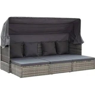The Living Store Garten-Sonneninsel mit Dach Grautöne Poly Rattan - Grau