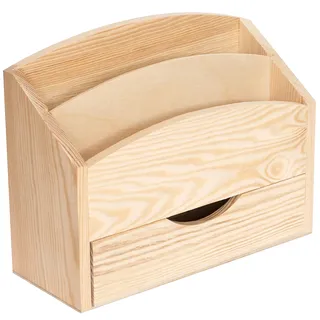 Creative Deco Schreibtisch Organizer | 2 Fächer mit Schublade | 25 x 10 x 20,5 cm (+/- 1 cm) | Büro Tisch Organizer Briefablage Holz Briefkiste Desk Organisation Dokumentenablage | Für Decoupage Deko