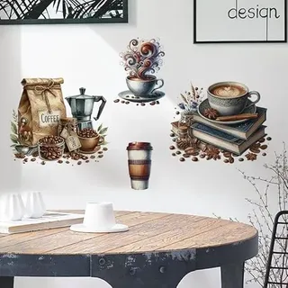 COVPAW Wandtattoo Kaffee Kaffeebohnen Wandaufkleber Küche Cafe Kaffeebohnen Wohnzimmer Büro Wandbild Kaffee Laden Wanddekoration (Kaffee-Ecke)