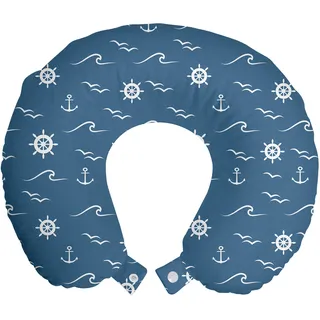 ABAKUHAUS Nautical Blau Reisekissen Nackenstütze, Marine-Rad-Anker, Schaumstoff Reiseartikel für Flugzeug und Auto, 30x30 cm, Schiefer-Blau und Weiß - Blau