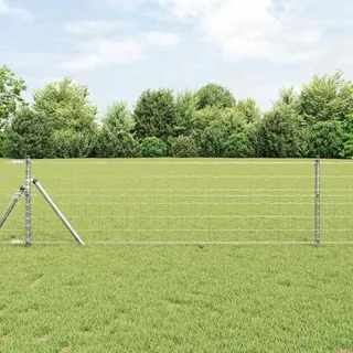 Zaun mit Pfosten Silber 0,6 x 50 m Stahl und PVC - Silber