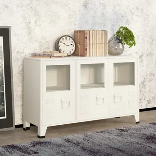 vidaXL Industrial Sideboard Weiß 105x35x62 cm Metall und Glas - Weiß