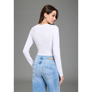 Langarmbody LAURA SCOTT, Damen, Gr. 44, N-Gr, weiß, Jersey, Obermaterial: 95% Baumwolle, 5% Elasthan, Basic, sehr figurbetont, V-Ausschnitt, Bodys Langarmbody, mit V-Ausschnitt, figurbetonte Passform, unifarbenes Design
