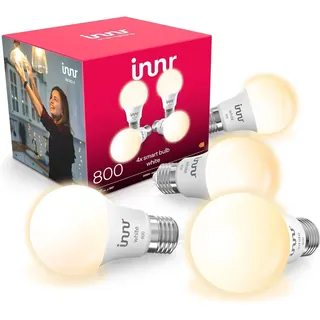 innr Zigbee E27 Smart Lampe, funktioniert mit Alexa und Hue* (Bridge erforderlich), Warmweiß, Glühbirne E27 Dimmbar, Smart Home Lampe, 806 Lumen, 4 Stück