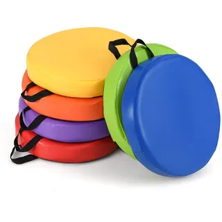 GOPLUS 6er Set Kinder Sitzkissen, Bodenkissen mit wasserfestem Bezug & Griff & Reißverschluss, Stuhlkissen Mehrfarbig für Klassenzimmer, Zuhause, Schule (Rund)