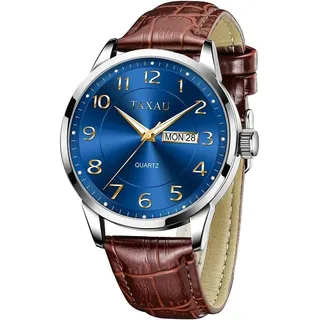 Herrenuhr Leder Herrenarmbanduhr Lederarmband Uhr Herren Großes Zifferblatt Tag-Datum Herrenuhr Wasserdichte Uhr Freizeit- und Businessuhr für Herren - Braun