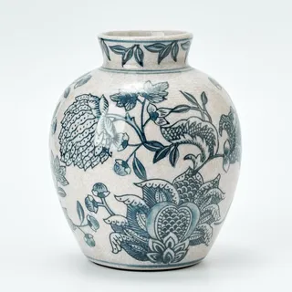 Porcer Blaue und weiße Vintage-Vase, 16 cm, Keramik, Chinoiserie mit Blumenmuster, Retro-Eisrissige blaue und weiße Porzellanvase für Tisch, Wohnzimmer, Badezimmer, Hochzeit, Regal-Dekoration