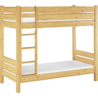 Etagenbett für Erwachsene Kiefer massiv 100x200 Nische 100 Stockbett Zubehör wählbar V-60.16-10Rollrost und Matratze inkl. - Naturbelassen