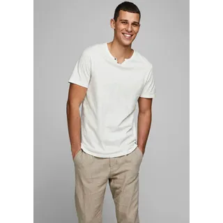 T-Shirt JACK & JONES "SPLIT NECK TEE", Herren, Gr. XL, weiß (cloud dancer), Jersey, Obermaterial: 100% Baumwolle, unifarben, schmal hüftbedeckend, V-Ausschnitt, gerader Abschluss, Shirts T-Shirt, mit V-Ausschnitt