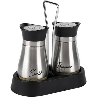 HZPZPP Salz- und Pfefferstreuer Set – 2 Stück Salzstreuer aus Glas mit Edelstahl-Deckel und Halter für Küche, Esstisch, BBQ und Camping (Silber)