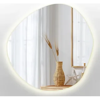 LED Groß Unregelmäßige Spiegel - Niere Ovale - LED- Farbe Warm (3000K) – Boho-Loft-Stil - 97 cm x 96 cm - Weiß