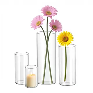 DOKKOME Vase Glas 4 Stück Glasvase Set Kerzengläser Glasvasen für Tischdeko Vase Groß Mini Vasen Tulpenvase Glaszylinder für Kerzen Home Hochzeit Tafelaufsätze Party