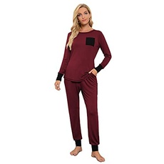 Krisimil Damen Zachte met lange mouwen Pajama Set, Burgendy Red, XL EU