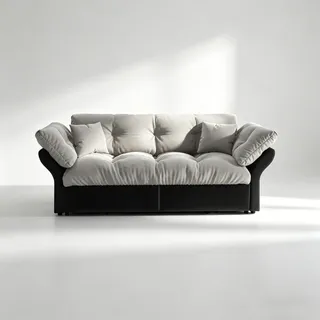 3-in-1 Schlafsofa mit Tufting, 190 cm Queen-Size Ausziehsofa, multifunktionales Sofa-Bett mit 2 weichen Kissen, Veloursbezug in Hellgrau – konvertierbares Tagesbett für Gäste, Wohnzimmer, Home-Office