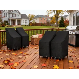 RosieLily Outdoor-Stuhlhussen mit hoher Rückenlehne, wasserdicht, strapazierfähig, Terrassenmöbelabdeckungen, stapelbar, für Barhocker, 600D, hohe Rückenlehne mit Schlossloch, 4 Stück