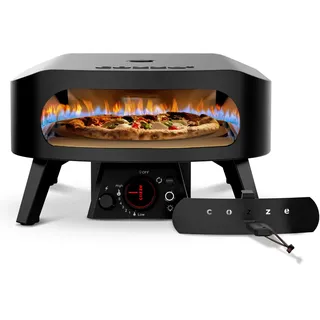 COZZE® 13" Pizzaofen Gas Schwarze Edition mit rotierender Pizzastein Ø34,5 cm - 600°C, Pizza in 2 Minuten