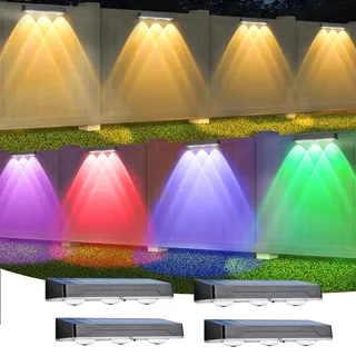 Solarlampen für Außen Garten Wand,4 Stück Aktualisierte Solar Wandleuchte aussen,Warmweiß, Kaltweiß,RGB mit 12 Farbmodi,1300mAh Garten Solarleuchten,IP65 Wasserdicht Solar Zaunbleuchtung Gartendeko