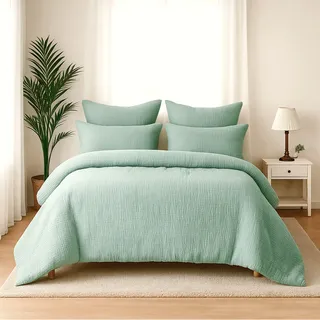 Wolkenfeld Premium Musselin Salbeigrün 200 x 220 cm + 2 x 80 x 80 cm