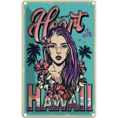 Blechschild 20x30 cm - Pinup Hawaii i left my heart