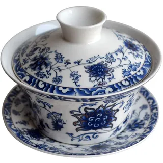 Liang baobao Gaiwan Traditionelles Teeservice mit Deckel und Untertasse Lotusmotiv Chinesische Teetasse aus Porzellan 200 ml