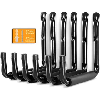 Wandhaken Garage Gummiert Haken, 6er Set Schwarz Unihaken Stahl 220 x 200 mm, Wandhalter Ordnungshelfer für Keller zur Aufbewahrung von Werkzeug, Fahrrädern, Gartengeräte, Surfbrett und Skier