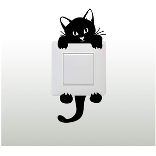 Ambiance Süsse baumelnde Katze Wandsticker Wandtattoo Wandaufkleber - Schwarz - 13 x 8 cm